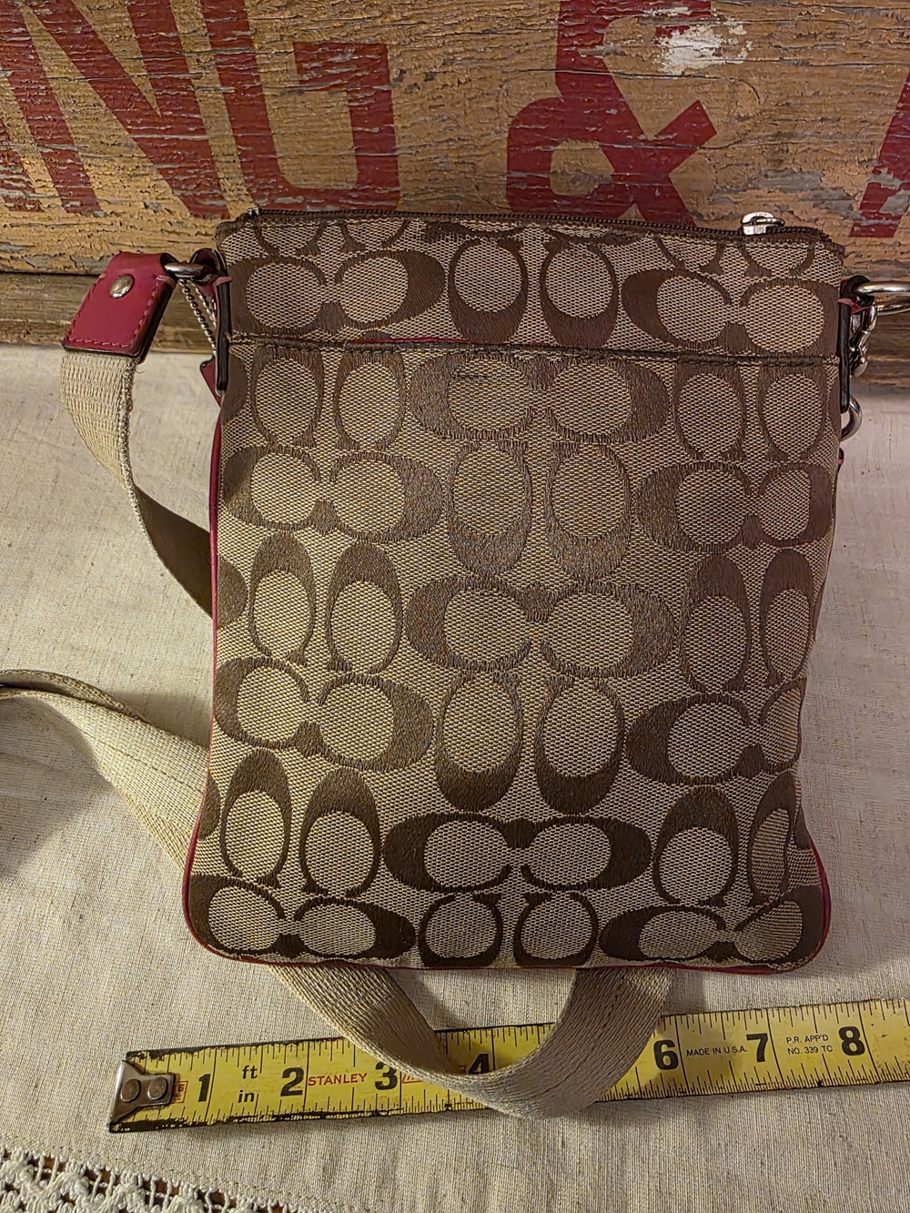 COACH Signature Canvas Crossbody Bag in Brown & Pink - Picture 5 of 10